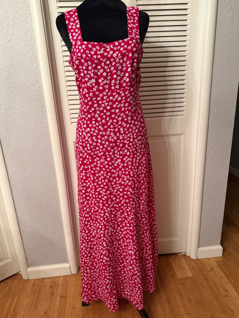 Vince Camuto Red Floral Maxi Dress with Square Neckline